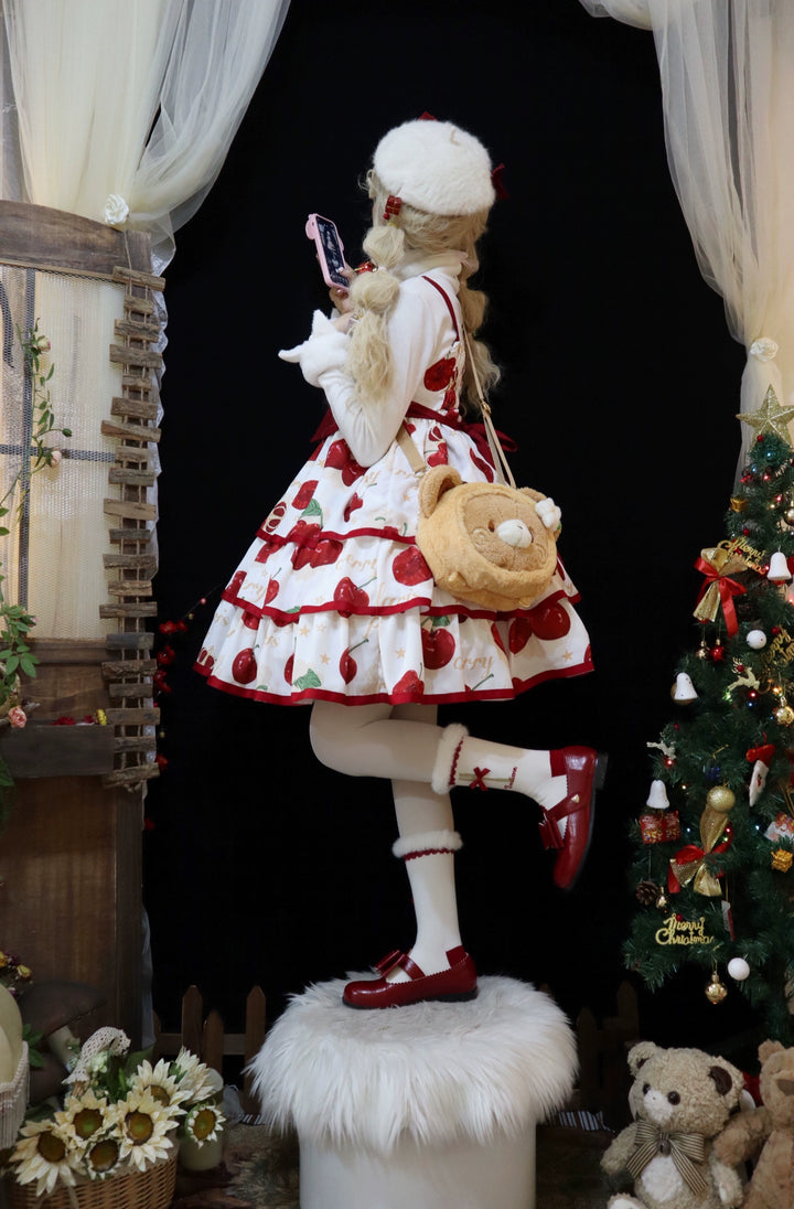 Polaris Lolita~Cherry Crown~Sweet Lolita JSK Three-tiered Skirt Dress