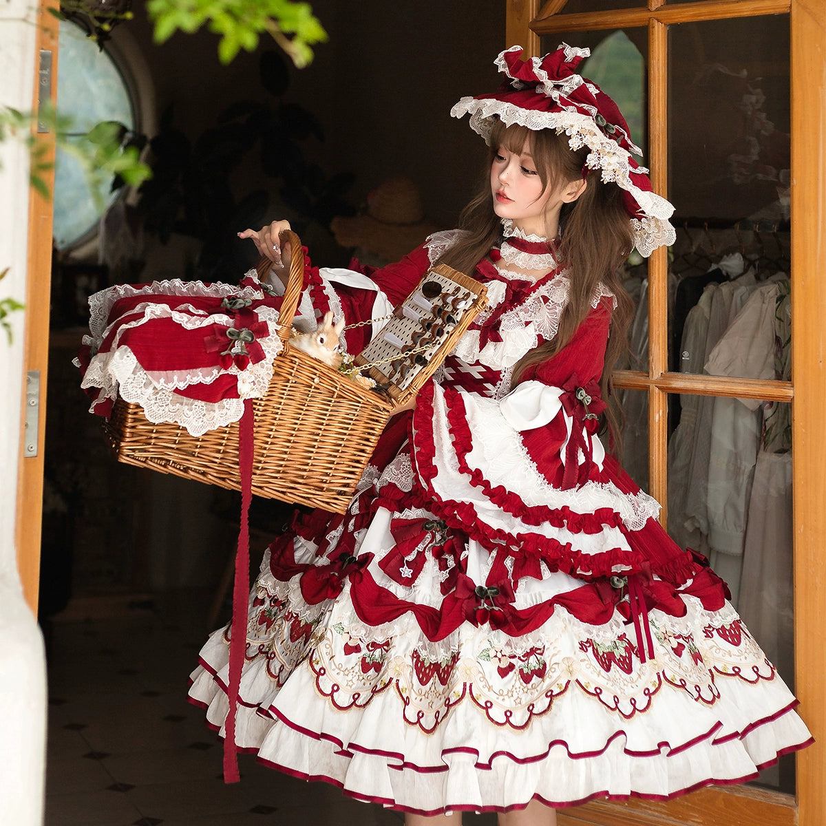 Bramble Rose - Starryberry Eden - Hime-sleeved Sweet Lolita Dress, Strawberry Embroidery 44262:801187