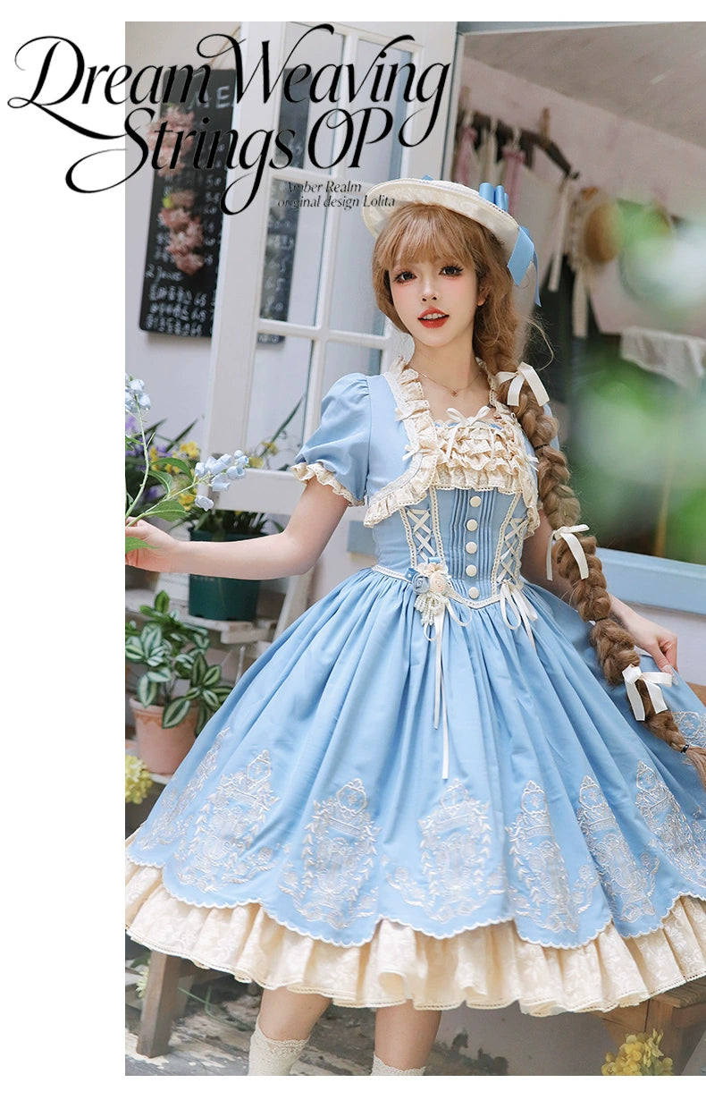 Amber Realm - Dream Strings - Embroidered Classic Lolita OP Dress, Princess Sleeves 44349:805124