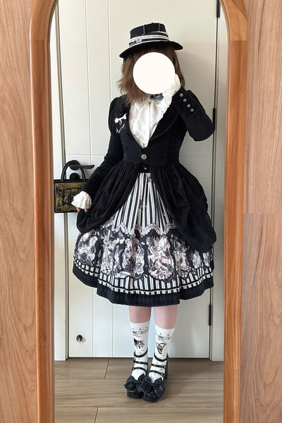 (Buyforme)Little Bear Planet~Gothic Lolita Black and White Striped JSK Set   