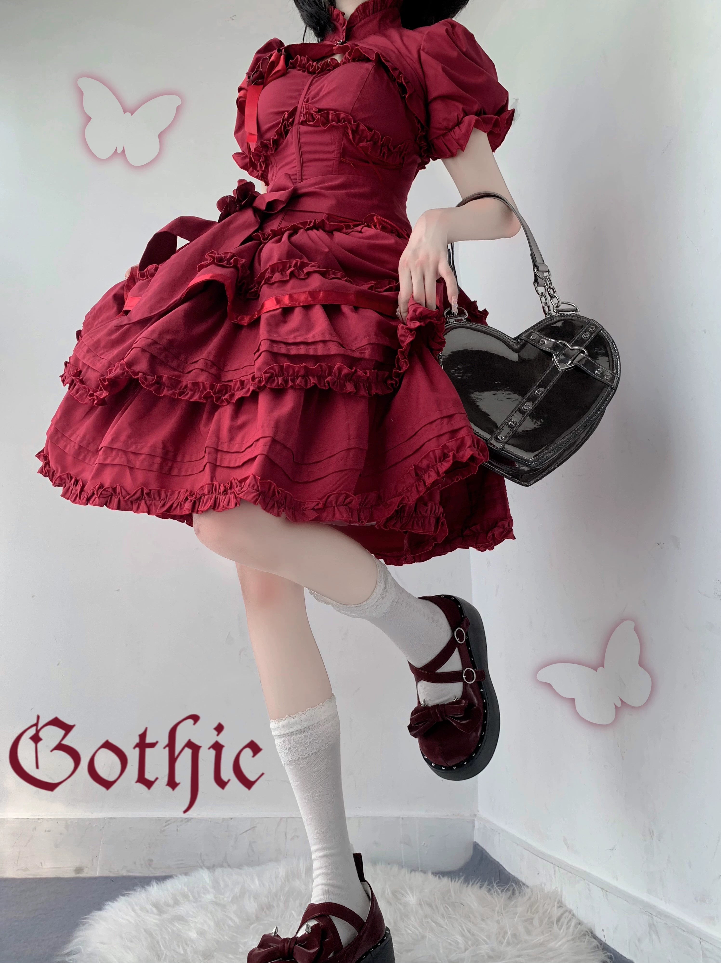 Mengfuzi - LiLith - White Gothic Lolita Dress With Optional Bolero and Sleeves