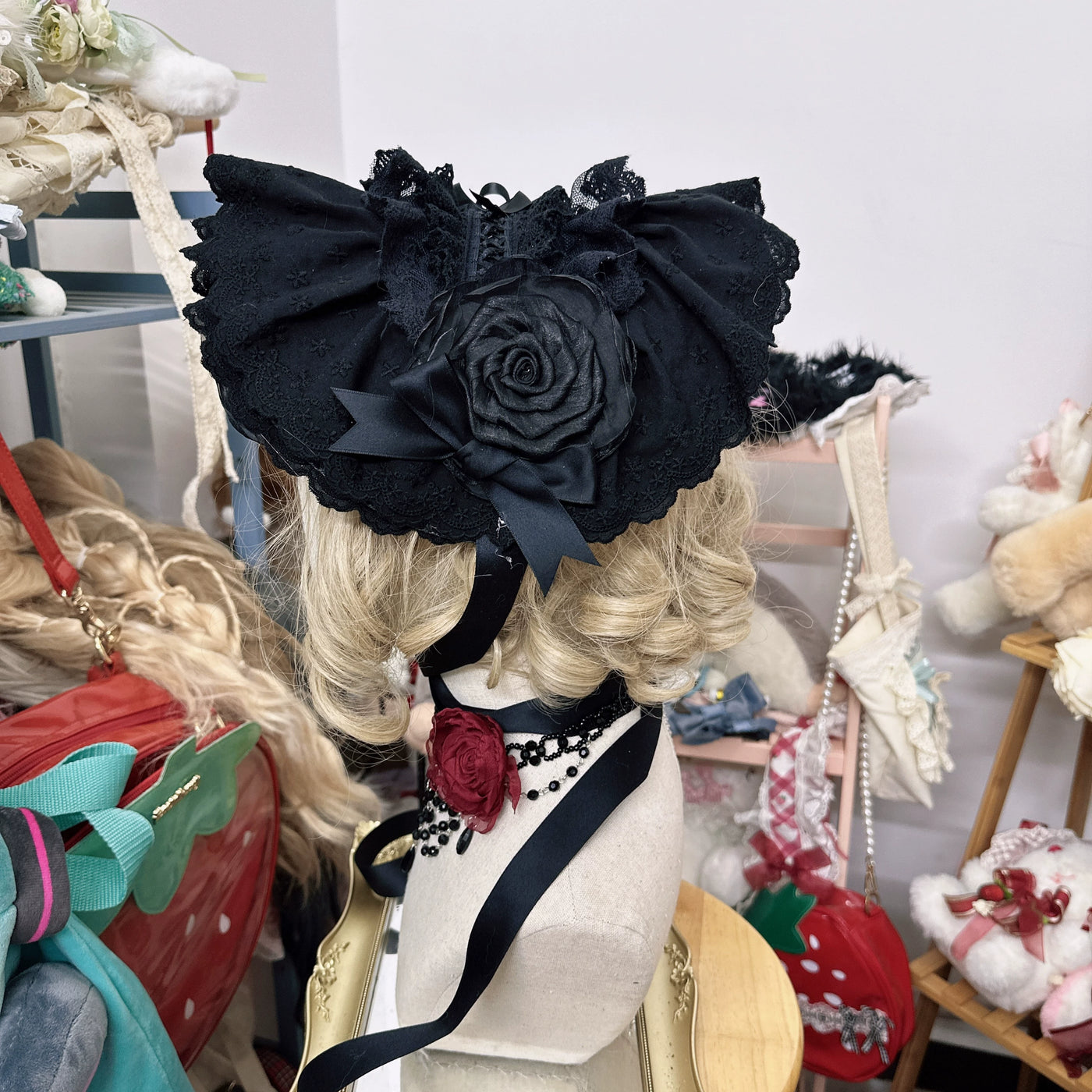 Chestnut Lolita~Gothic Lolita Bonnet Pure Cotton Hat Black BNT  