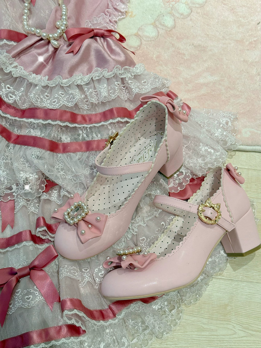 Pure Tea For Dream~Vintage Gemstone~Sweet Lolita Shoes Round Toe Heels with Bow 41836:715384