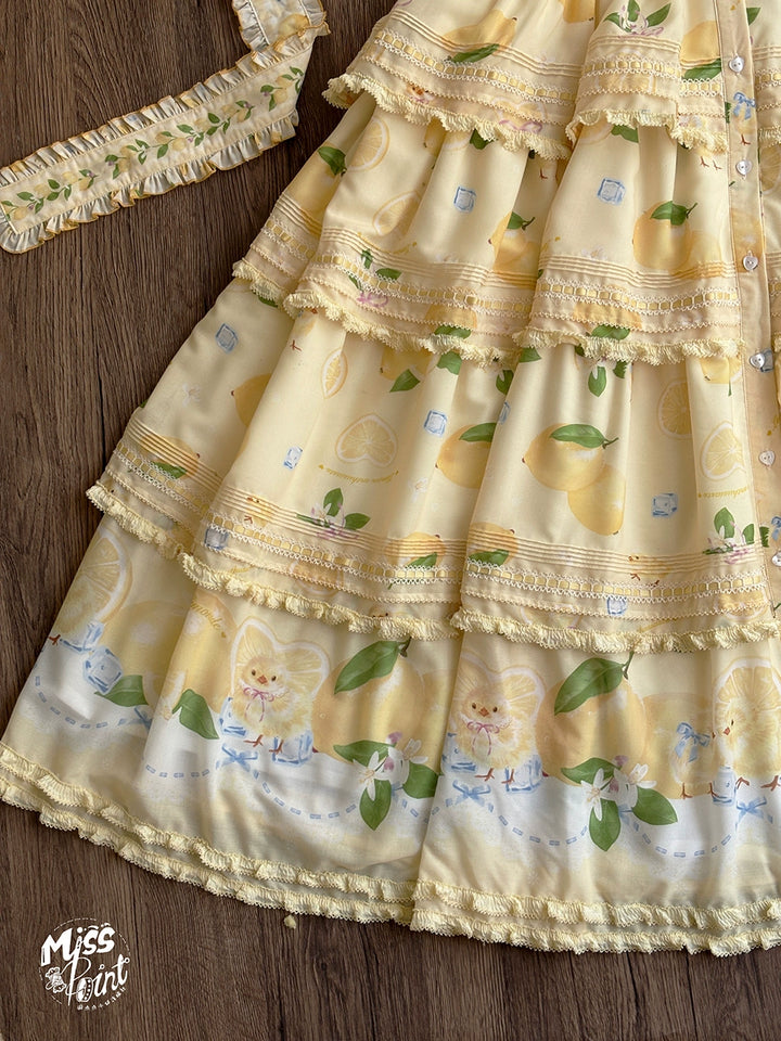 Miss Point~Lemon Chick~Country Lolita Printed OP With Button Front 42984:760425