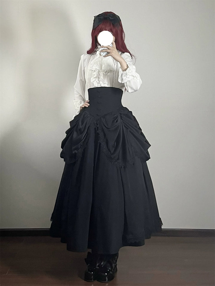 Muppet Mind Ben~Dreaming~Gothic Lolita Skirt Fishbone Long Skirt Ruffled Hem   