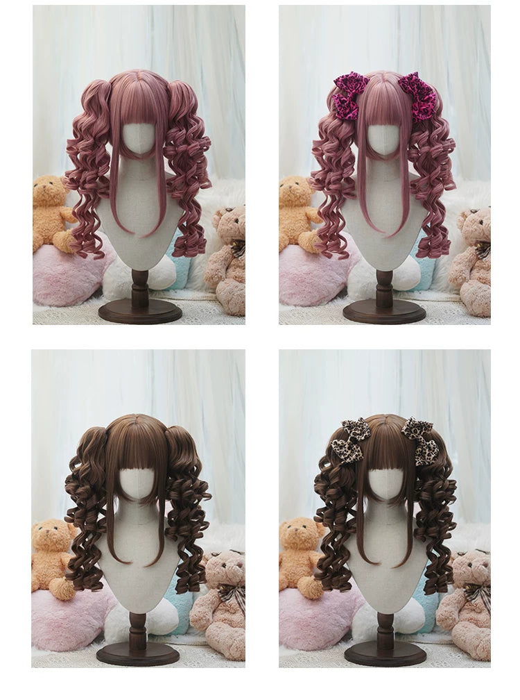 Old School Lolita See-through Bangs Wig, Curly Ponytails