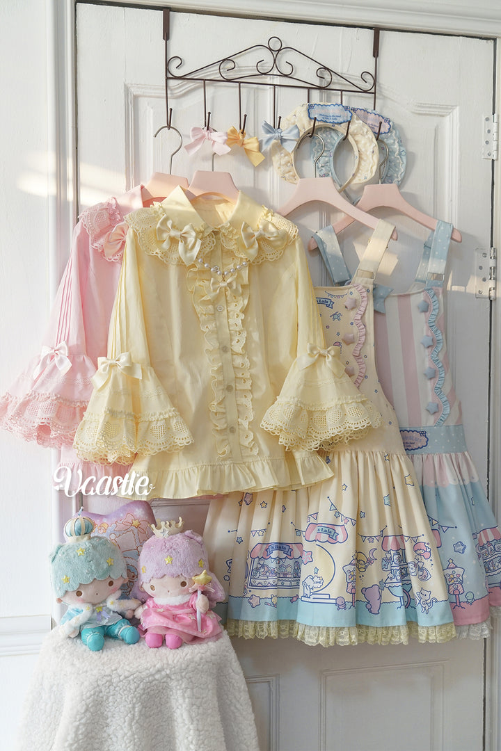 Vcastle~Sweet Crepes~Sweet Lolita Shirt with Princess Sleeves and Bow Chain