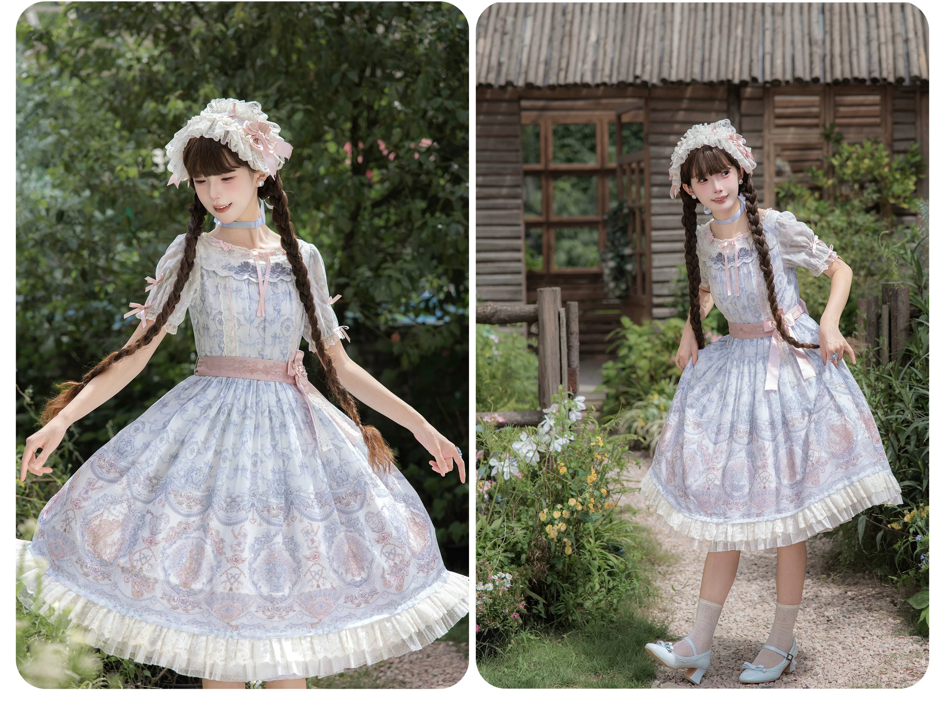 Rose Fragrance - Classic Lolita Lace JSK & OP Dress, Rose & Perfume Bottle Print 45850:865581