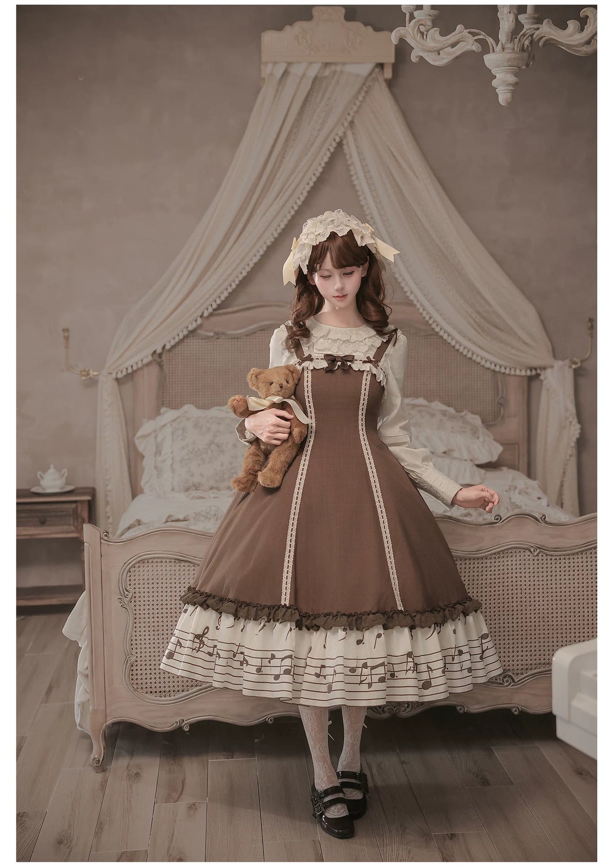 Solo Moment - Classic Lolita JSK & Blouse Dress Set, Piano Keys Print 45940:869041