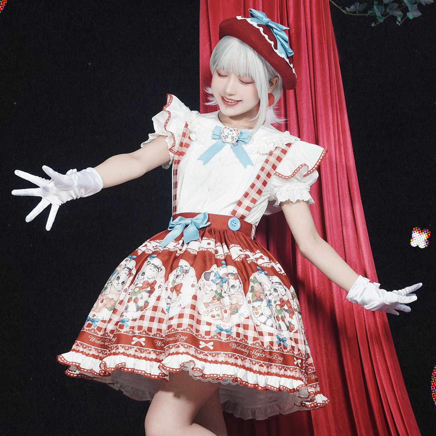 (BFM)Wednesday~Picnic Sweet~Sweet Lolita Skirt Yellow Red Lolita SK S Red 