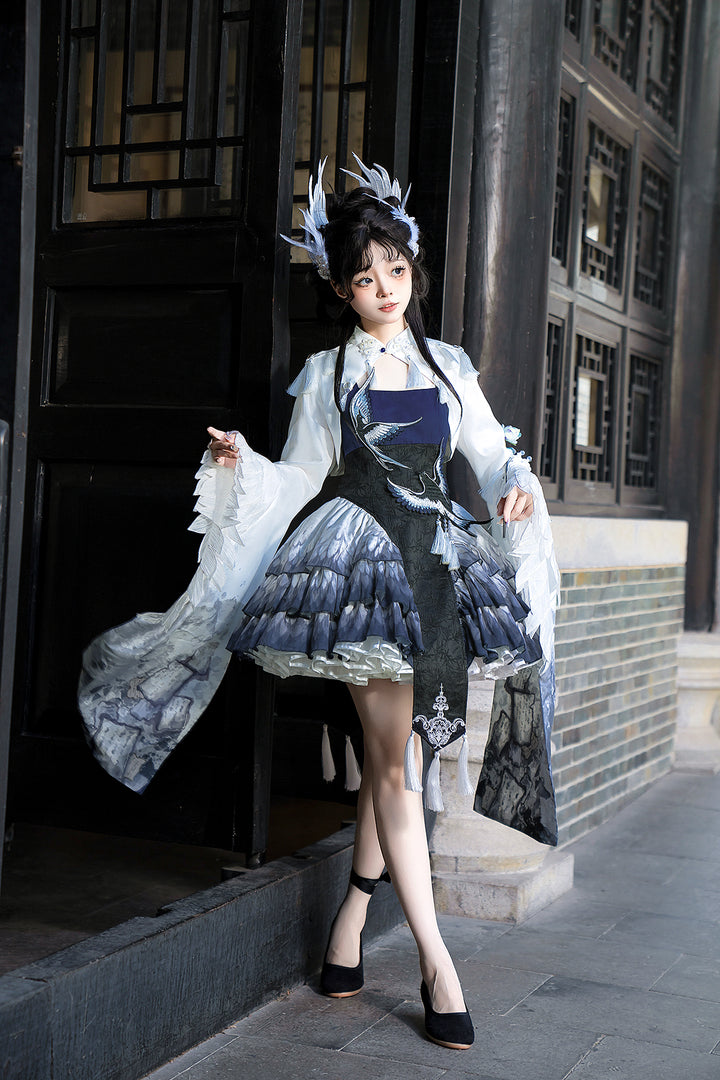 Letters from Unknown Star~Blue Feather Sparrow~Qi Lolita JSK Set with Bolero