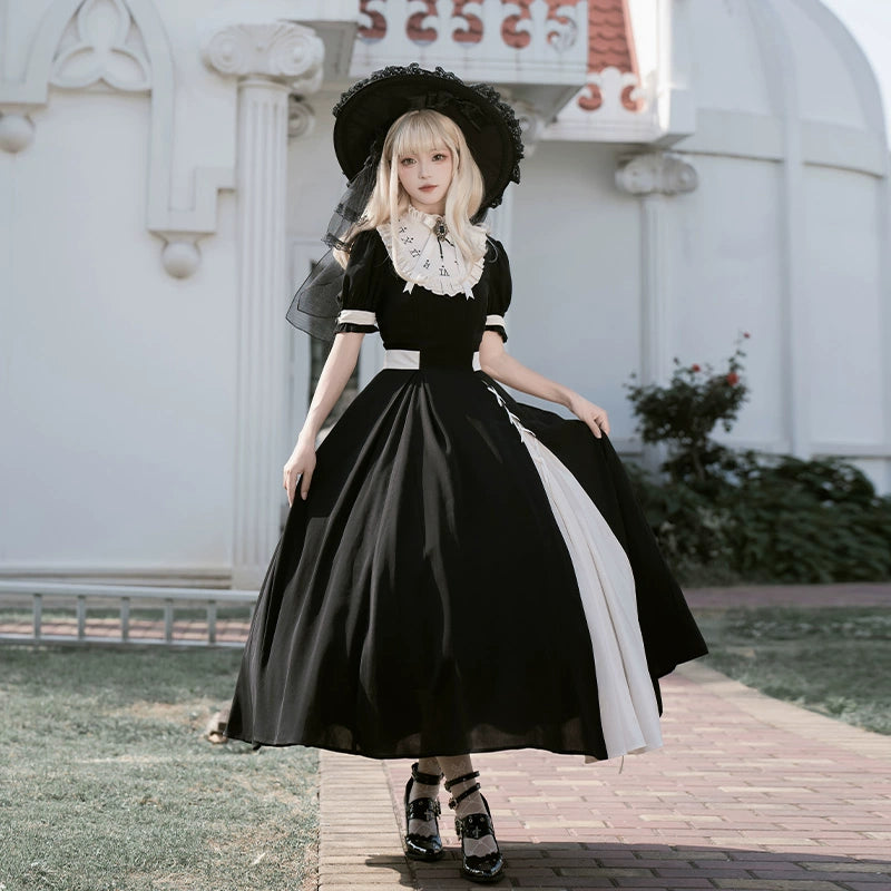 With PUJI~Day and Night~Classic Lolita OP Dress Detachable Embroidered False Collar   