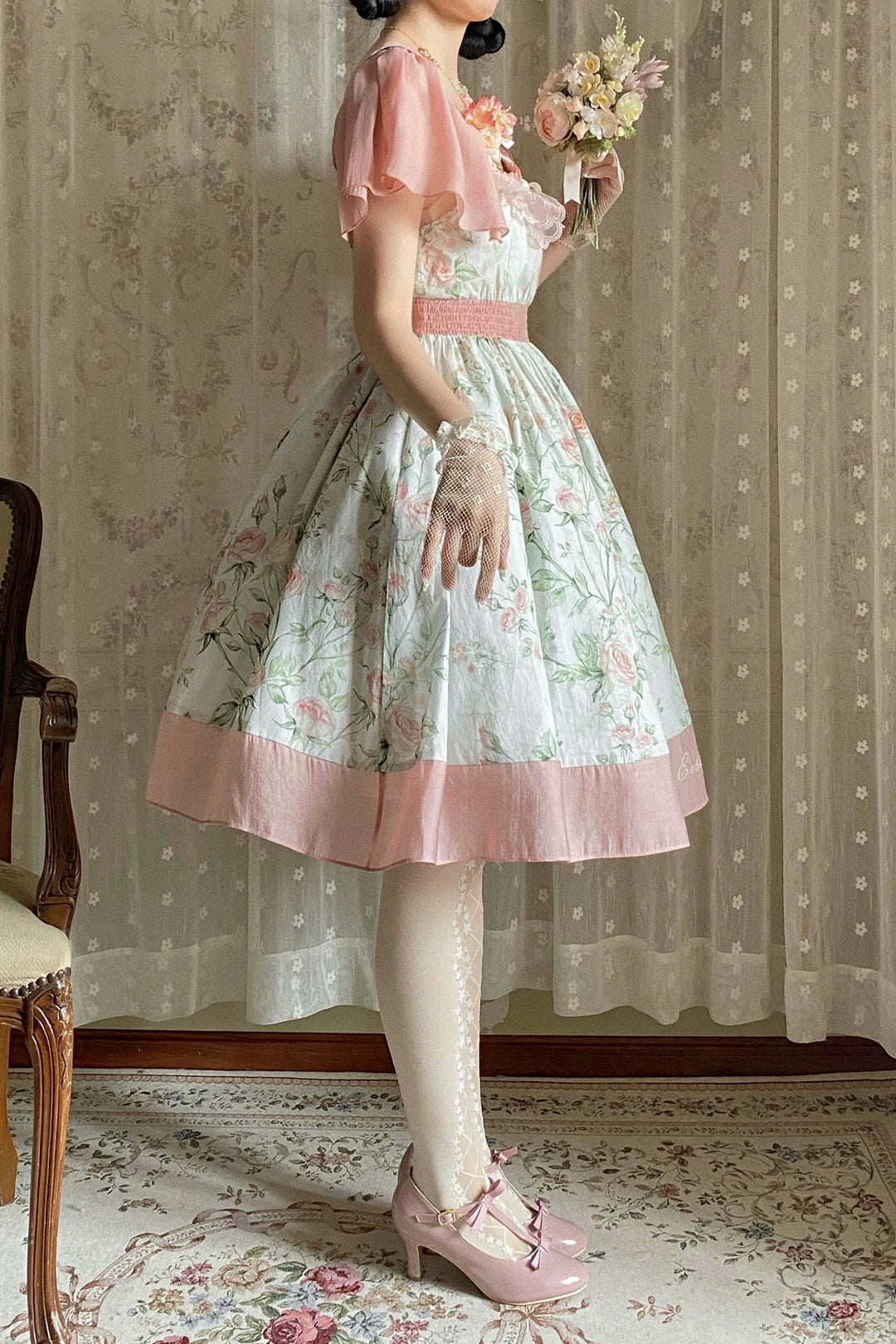 (BFM)EESSILY~The Rose Dowry~Daily Cotton Lolita OP Dress V-neck Dress   