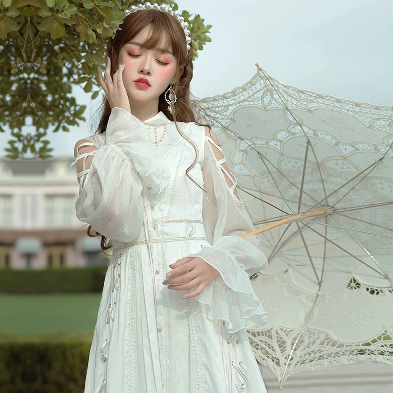 ChunLv Lolita~Dawn Sacrifice~White Elegant Lolita Chiffon OP   