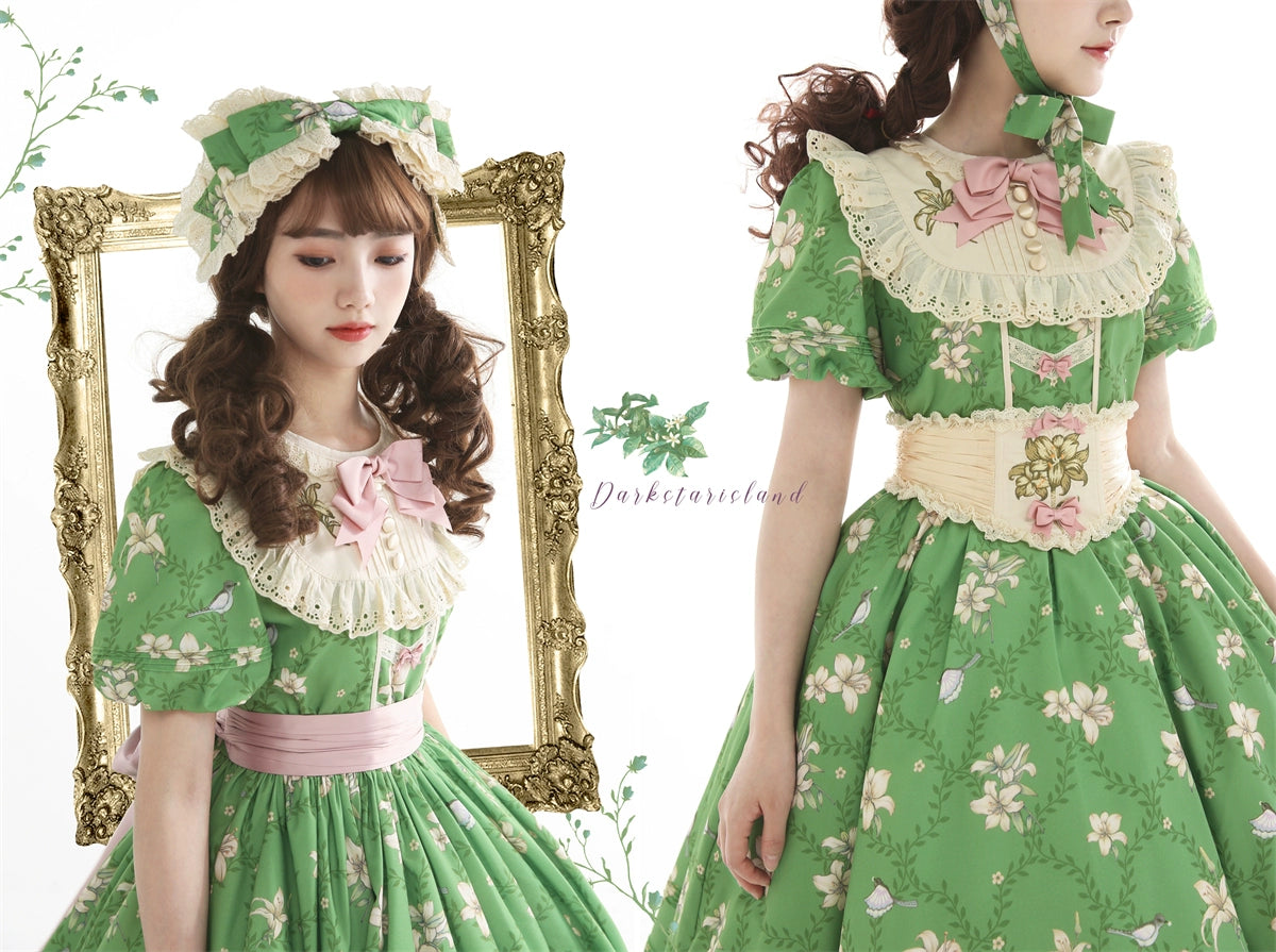 Dark Star Island~Lily&Mountain Breeze~Lily Printed Embroidery Lolita Long/Short OP   