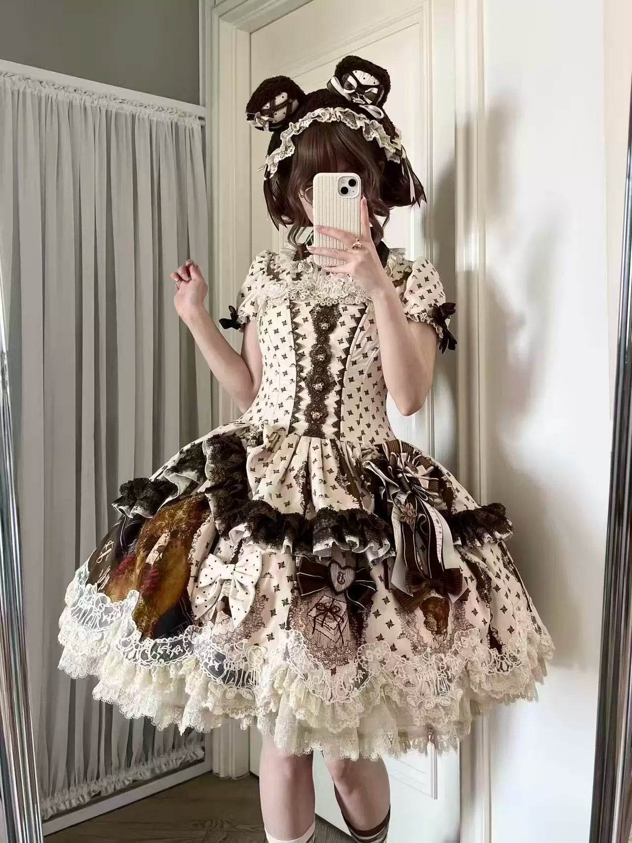 Little Bear Workshop - Cotton Sweet Lolita JSK & OP Dress, Printed Bodice