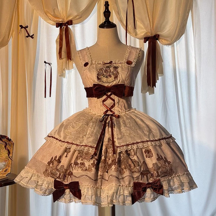 Alice Girl~Bear Castle~Sweet Lolita Dress Natural Waist JSK   