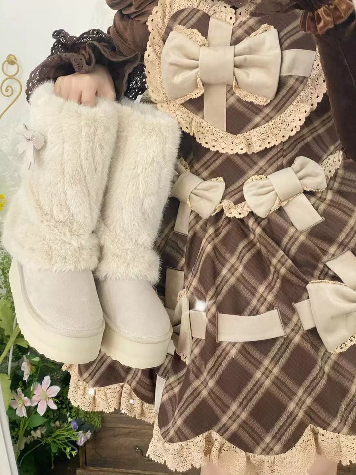 Pure Tea For Dream~Winter Love Song~Winter Lolita Mid-Calf Boots Plush Snow Boots Thick Sole