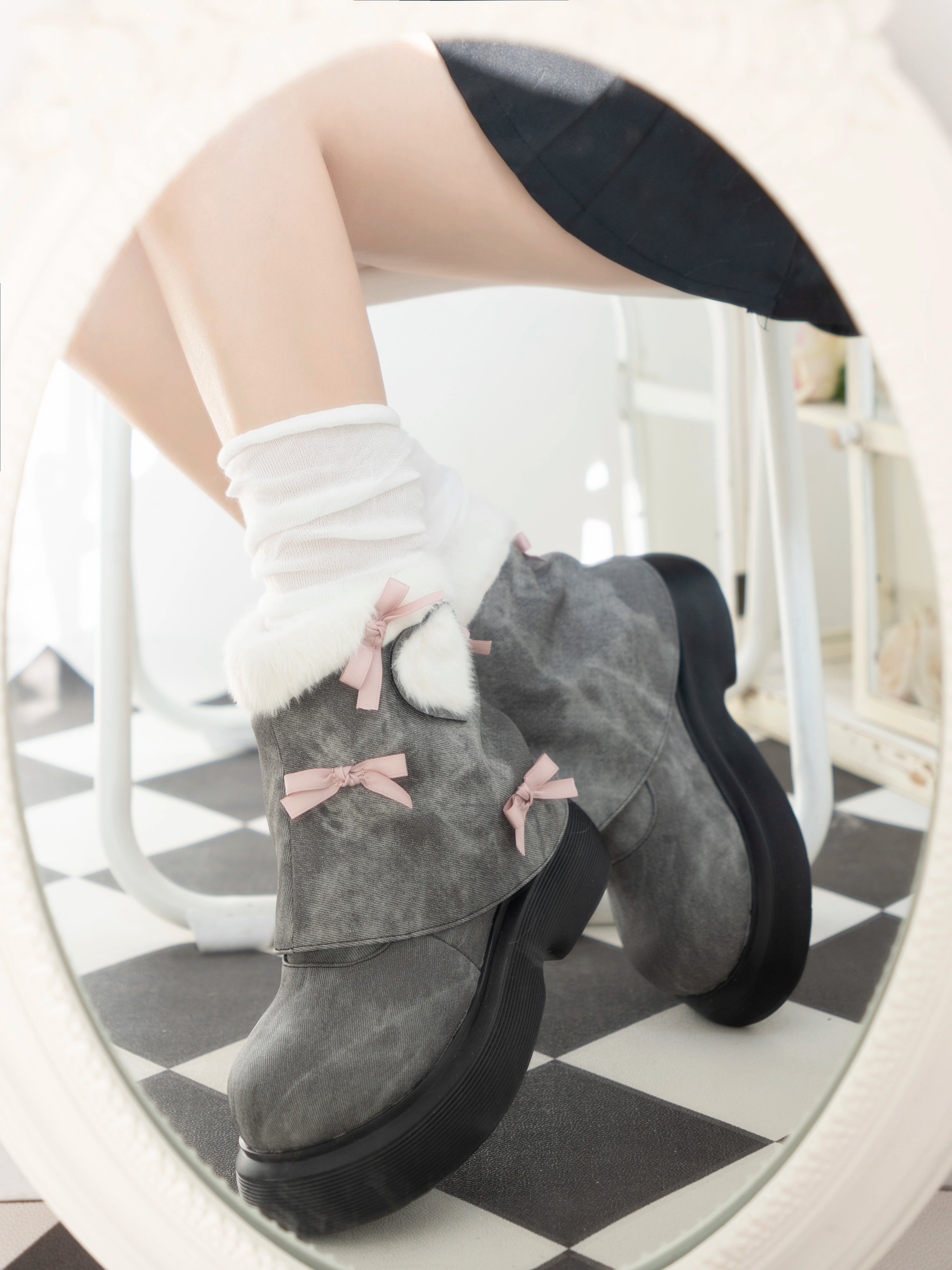 Dolly Doll~Ponyo~Winter Casual Lolita Boots Bow Thick Sole Shoes 32676:407976