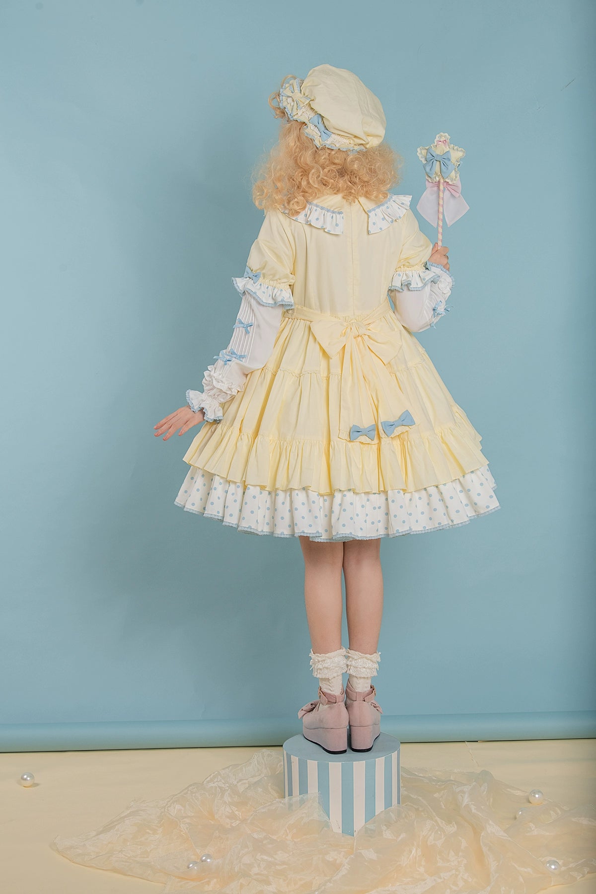 Vcastle~Sweet Lolita OP Dress Splicing Sleeve Apron Dot Print Dress 19776:303726