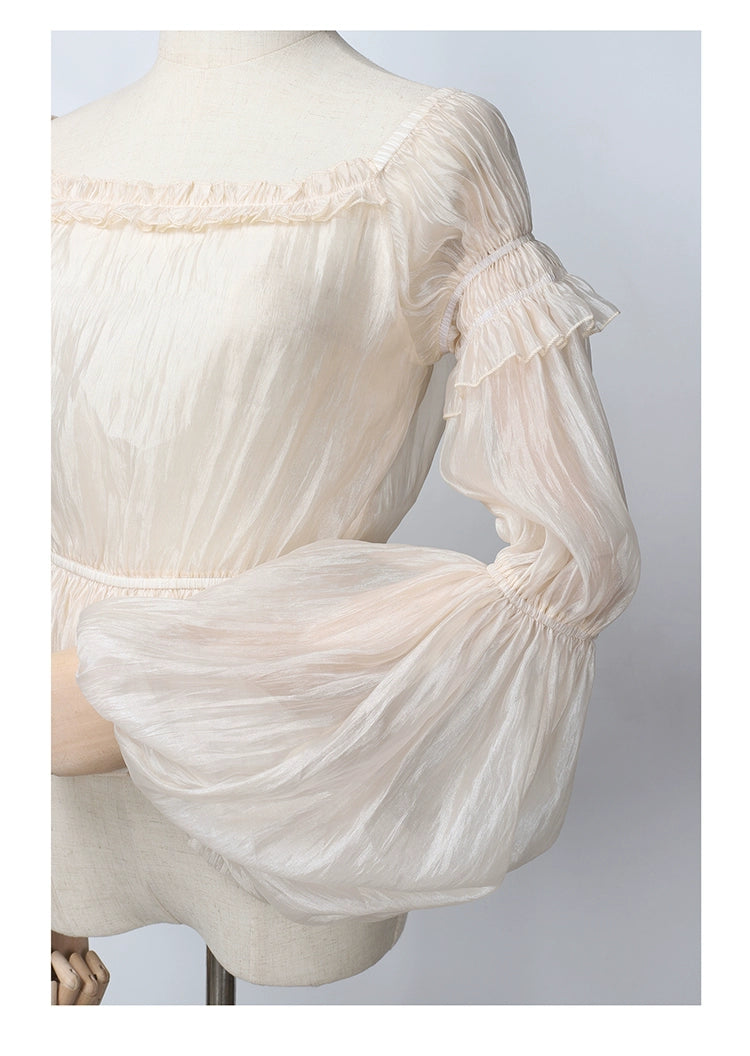 Balladeer~Classic Lolita Shirt Puff Sleeves Open Shoulder Blouse 36010:511698