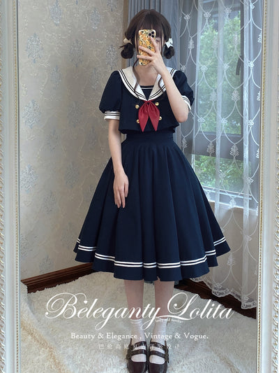 (Buyforme)Beleganty~Vintage Sailor Style Skirt Set Sea and Wind XS navy blue SK (long version) 