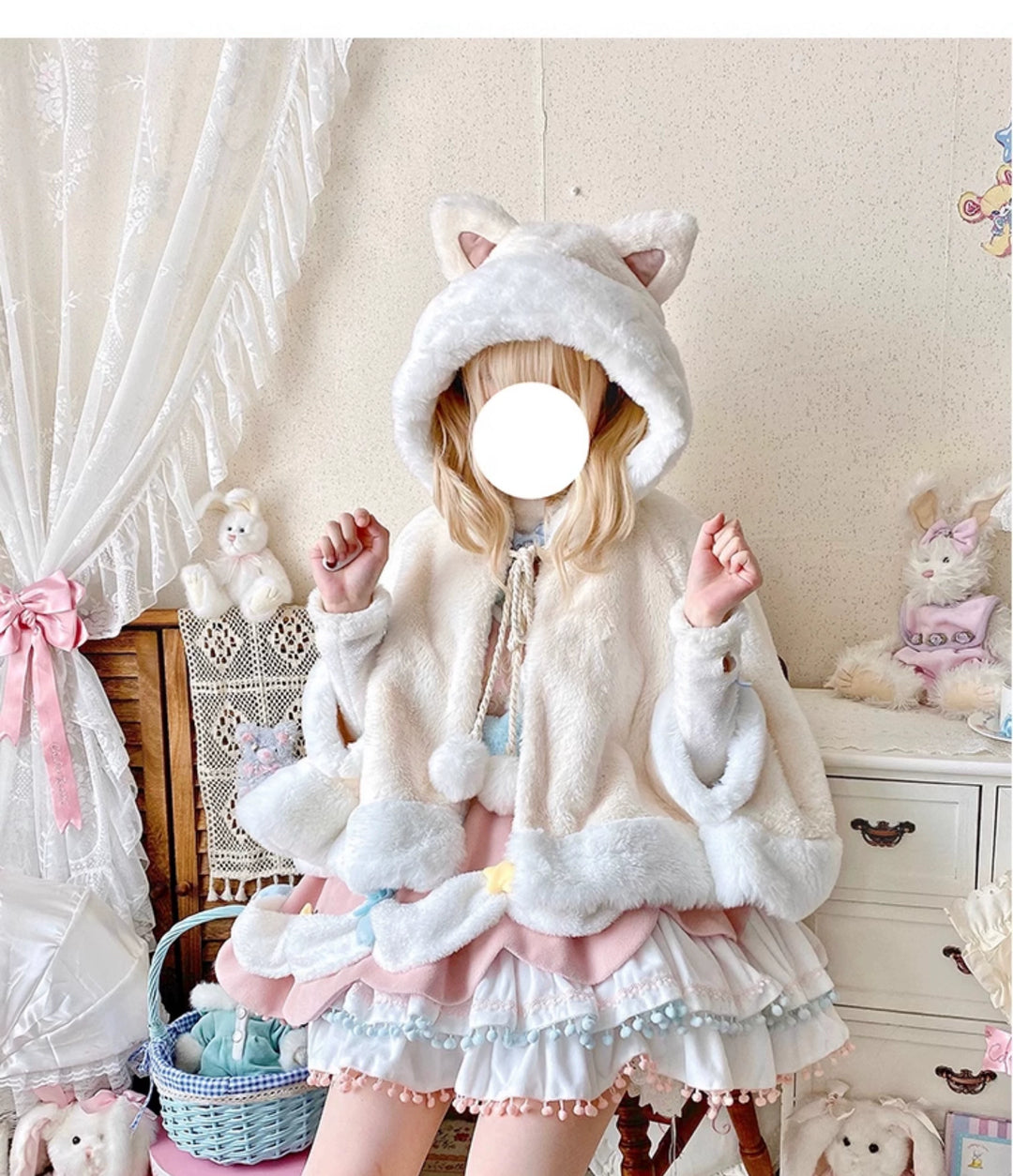 Mewroco~Lucky Star~Winter Sweet Lolita SK Kawaii Cat Ear Cape Suit 40052:649956