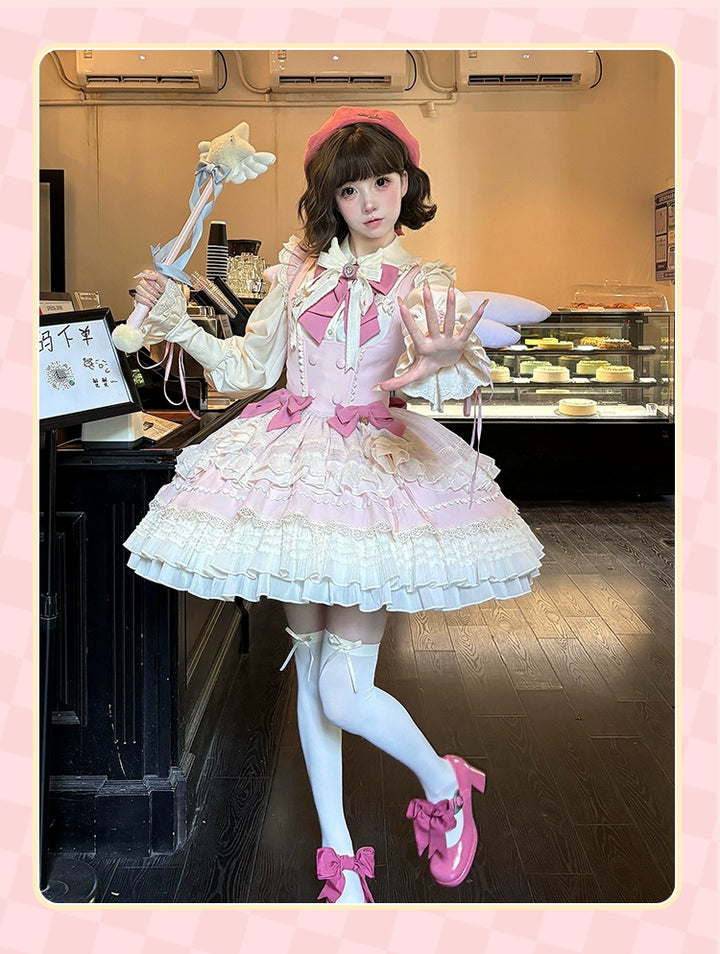 Sakurahime~Cupid Overture~Sweet Pink Lolita Jumper Dress Bust-Supporting JSK