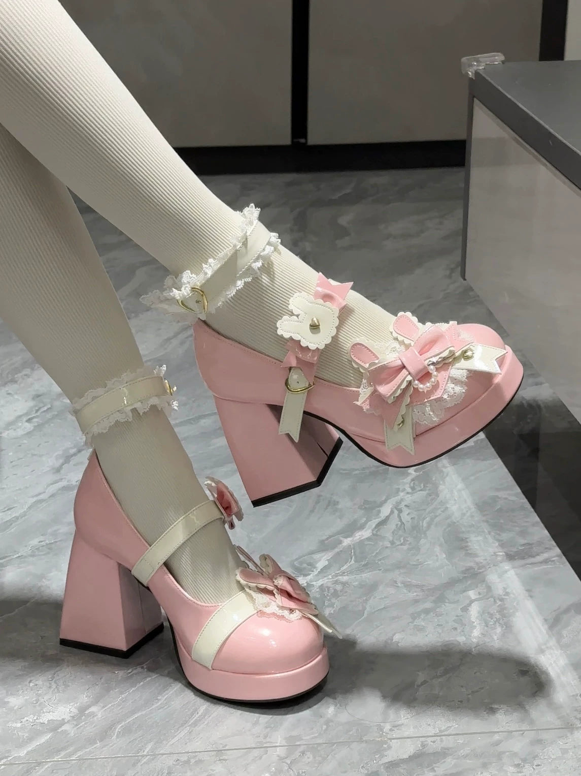 Sweet Bunny Tea Party - Sweet Lolita Chunky Heels Shoes, Bunny-ear Bow Decoration 44839:825351