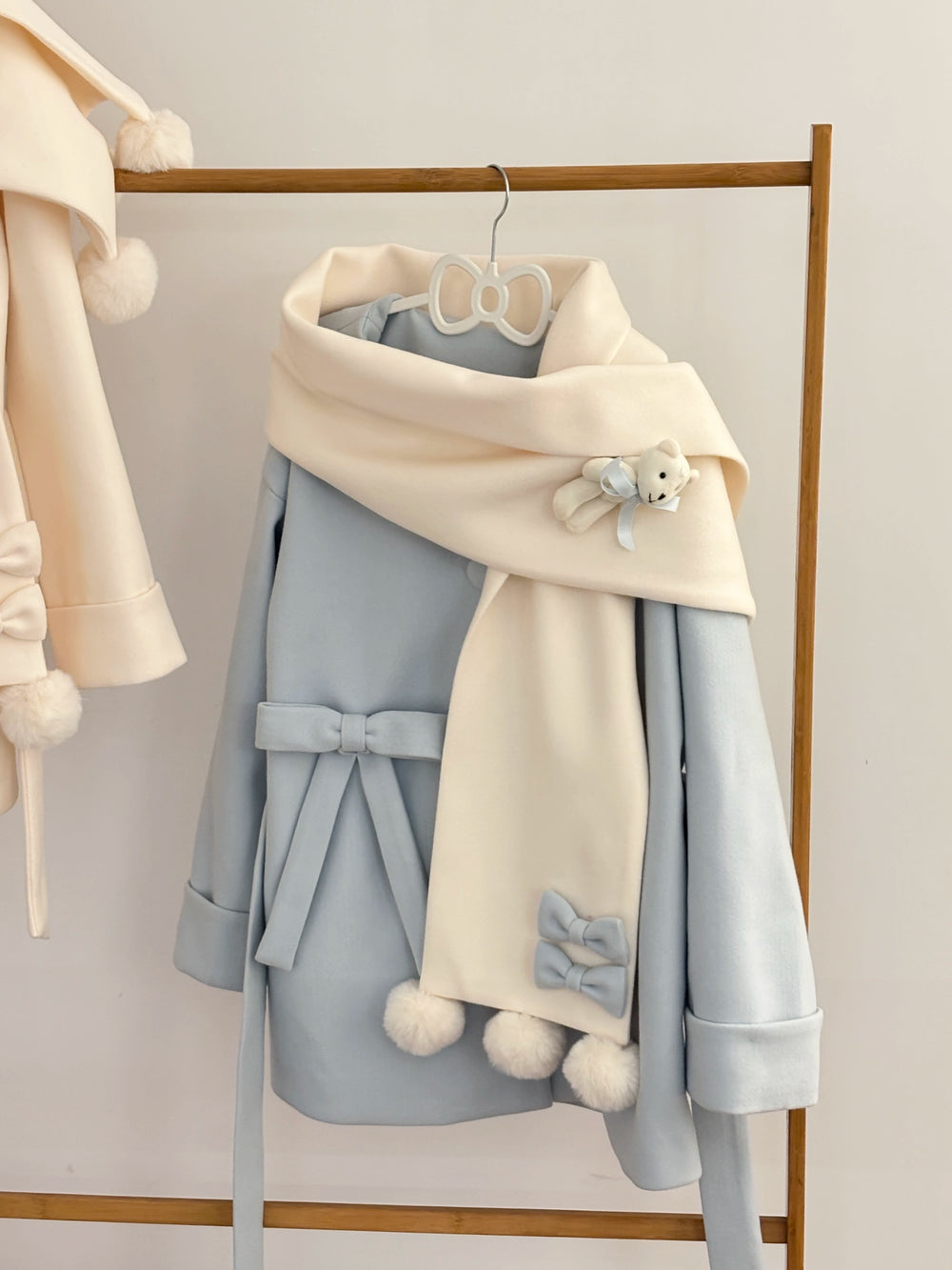 Platycodon House~Winter Sweet Lolita Coat Long Scarf Outerwear Blue tweed coat only S