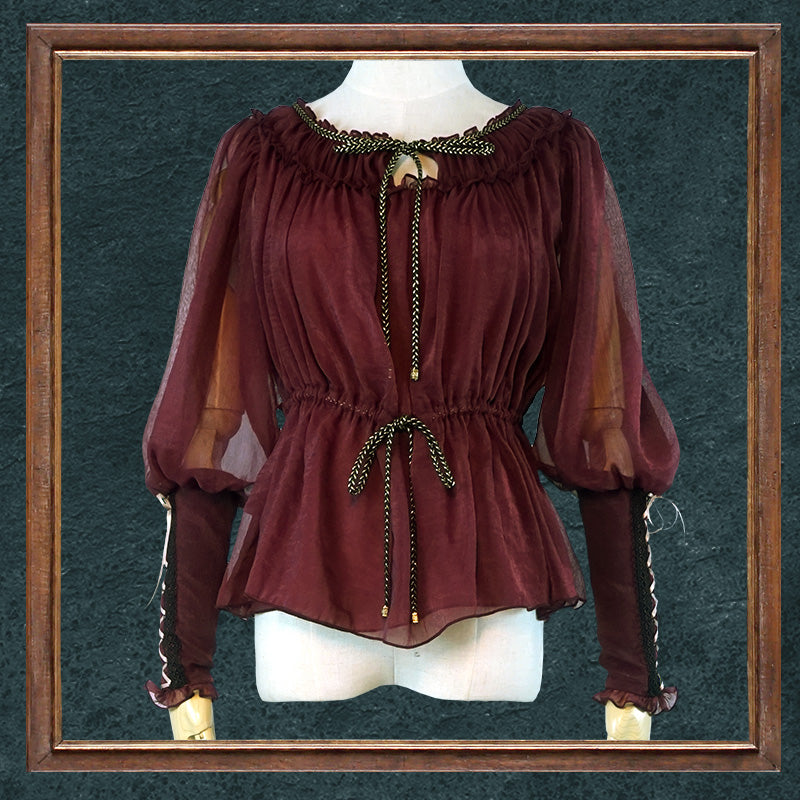 FunCcino - Ragnarok - Nordic Lamb Leg Sleeves Lolita Blouse S Burgundy