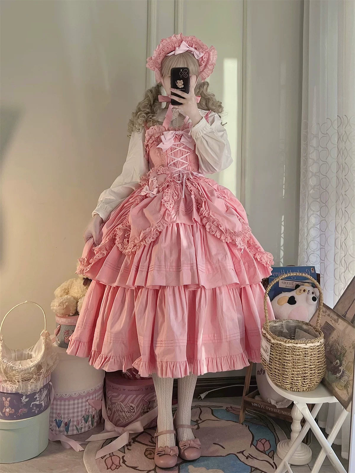 Cotton Gothic Lolita Long JSK, Drawn-up Hem 45213:841018