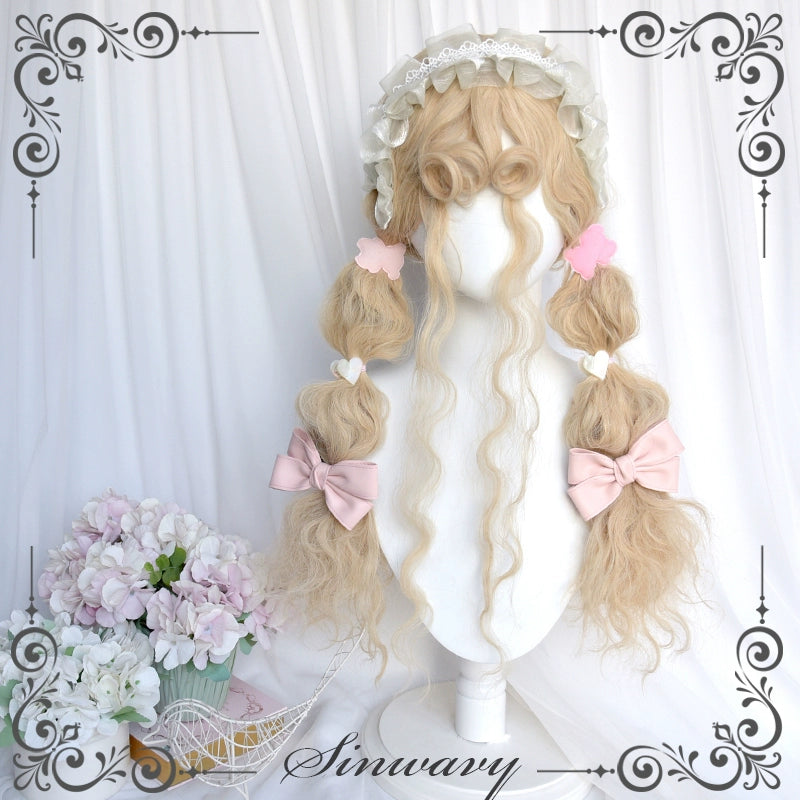 Sinwavy~Sweet Lolita Curly Wig Creamy Gold Bangs Wool Roll Wig   