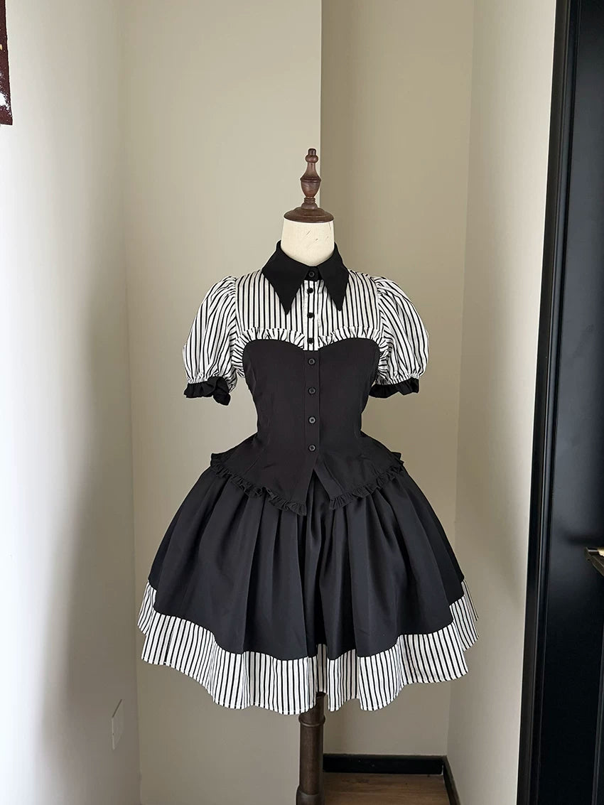 Laura's Reply - Gothic Lolita Striped Patchwork Blouse