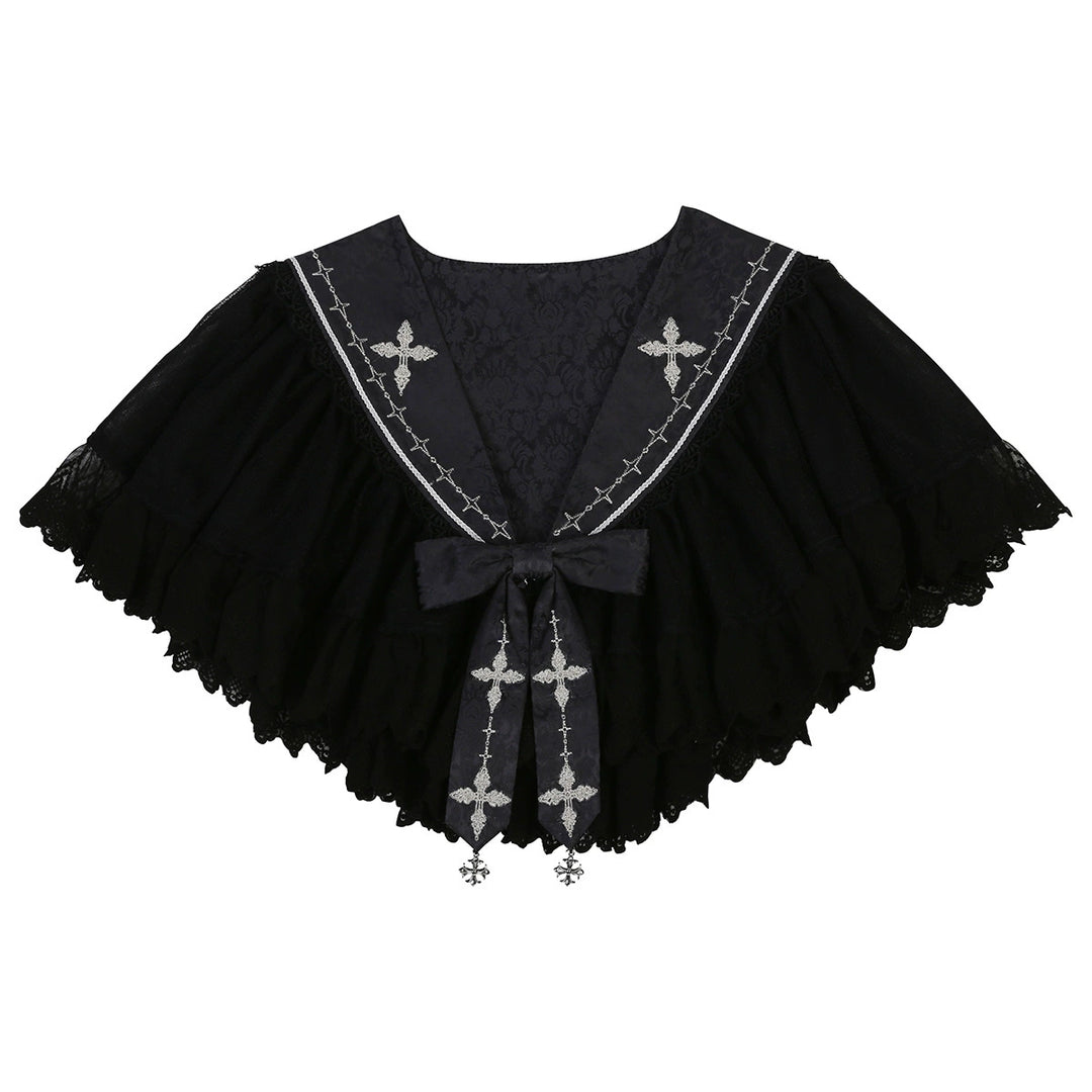 Cornfield Lolita~Silent Church~Gothic Lolita JSK Front Open Printed Dress and Thin Cardigan Set S black thin cardigan 