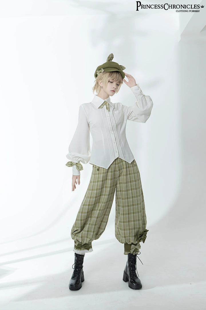 Princess Chronicles~Secret Morning Paper~Ouji Lolita Shirt and Matcha Green Capri Pants   