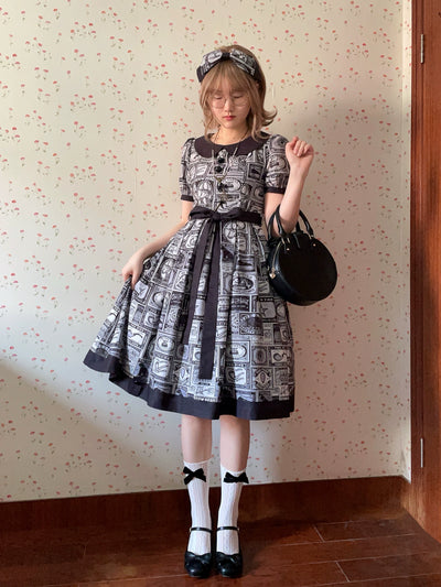 Miss Cube~Antique Label~Retro Lolita OP Dress Short Sleeve Dress   