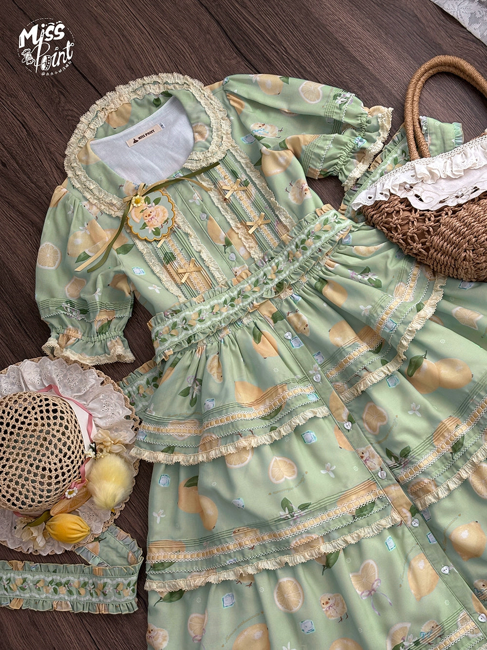 Miss Point~Lemon Chick~Country Lolita Printed OP With Button Front 42984:760430