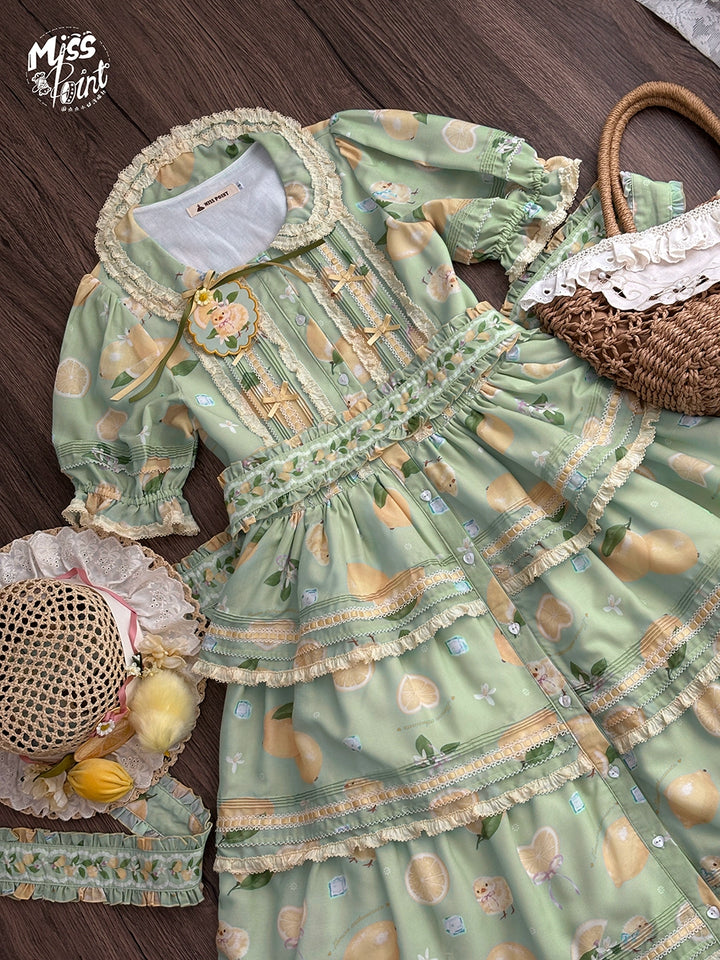 Miss Point~Lemon Chick~Country Lolita Printed OP With Button Front 42984:760430