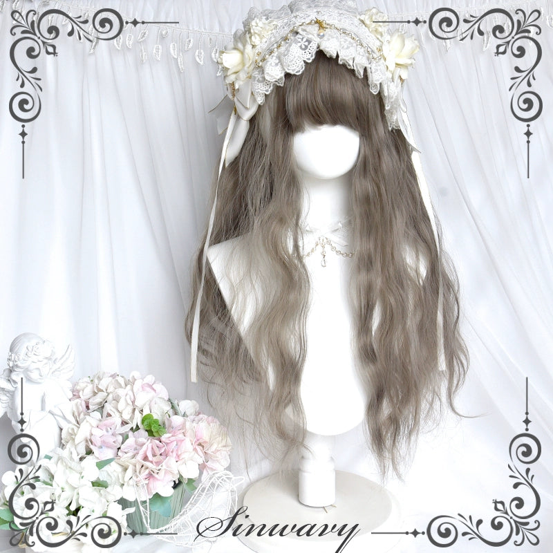 Sinwavy~Elegant Lolita Wig Ash Linen Grey Curly Wig   