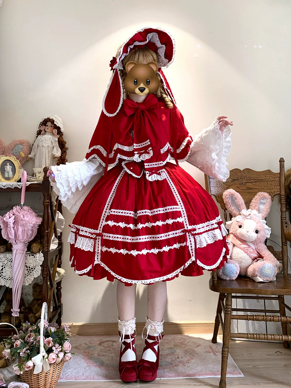 Vintage Petal Rabbit - Cotton Old School Lolita JSK Dress With Petal-Shaped Hem 43136:769623