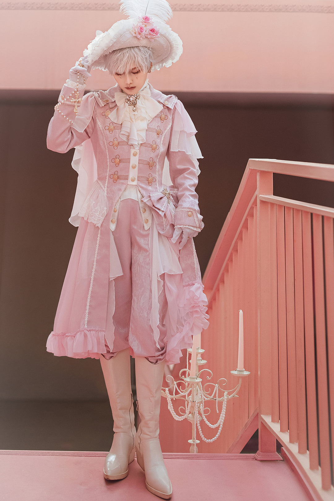 Immortal Thorn~Immortal Glass Castle~Ouji Lolita Handsome Prince Style Pink Long Coat   