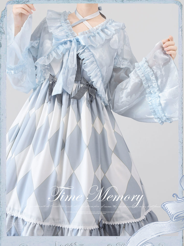 Time Memory~Xianbei~Sweet Lolita Chiffon Lantern Sleeve Cardigan with Bow   