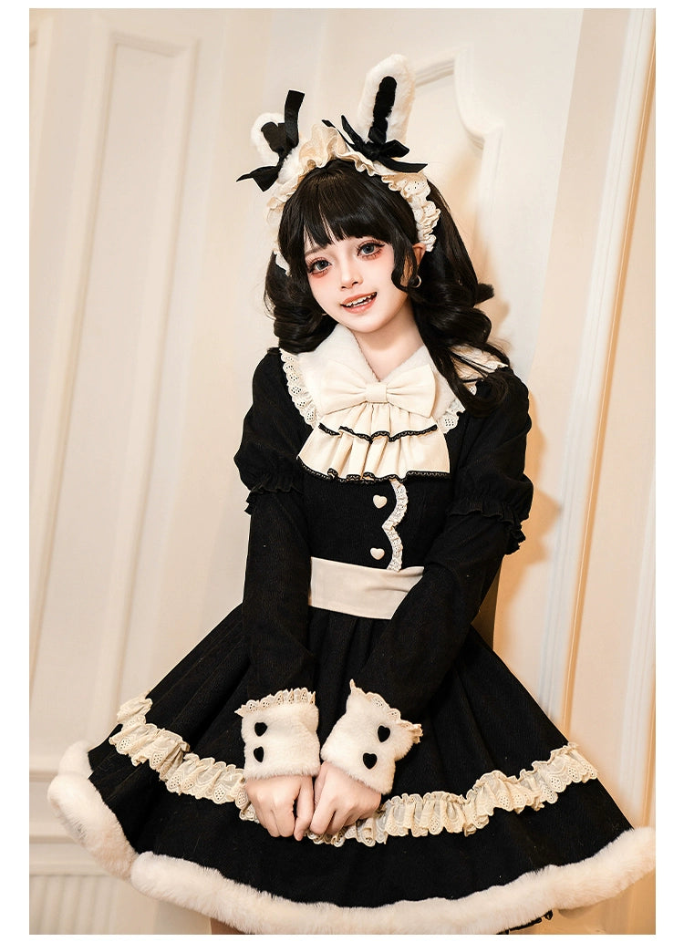 With PUJI~Rabbit&Alice~Sweet Twin Lolita OP Dress Doll Apron Dress Set