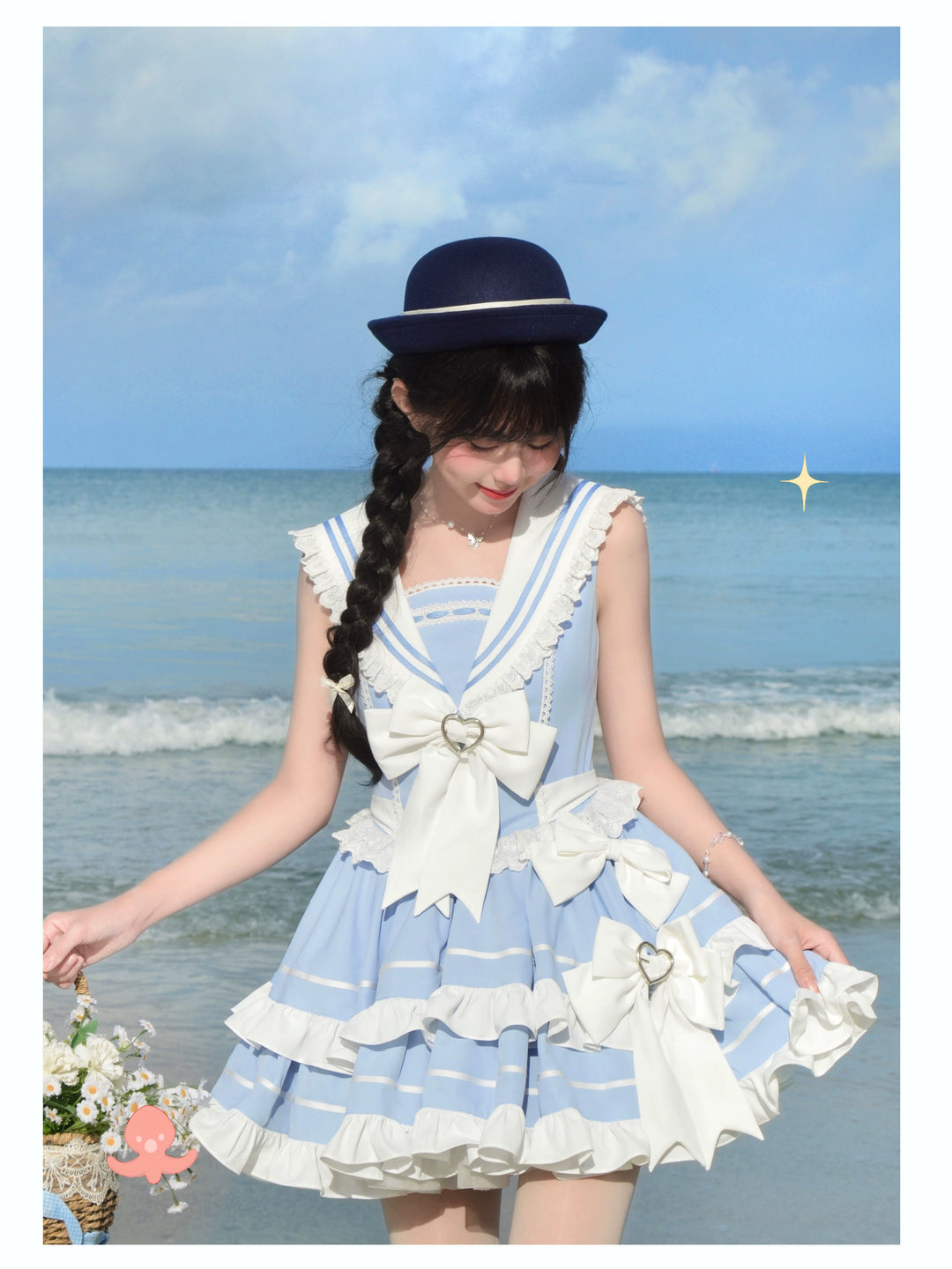 Platycodon House~Going to the Sea~Sailor Lolita OP Youth Lolita JSK Tiered Dress