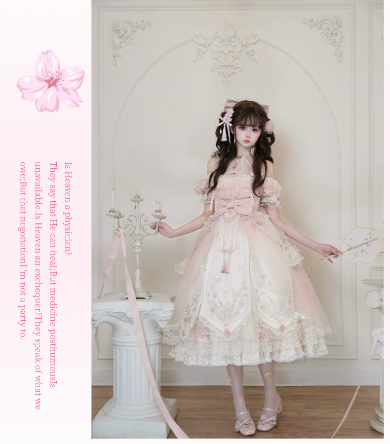 Unicorn Wings~Quetao~Pink Lolita Chinese Style Dress Outfit Halter Collar OP