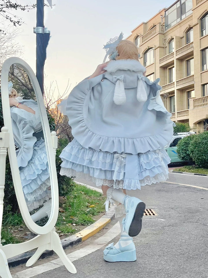 ZhiJinYuan~Winter Kawaii Lolita Cape with Bunny Ear Hood