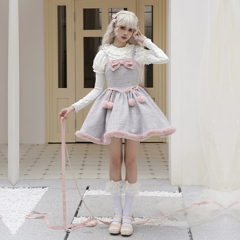 With PUJI~Winter Love Song~Winter Sweet Lolita JSK Suit Plush Cape   