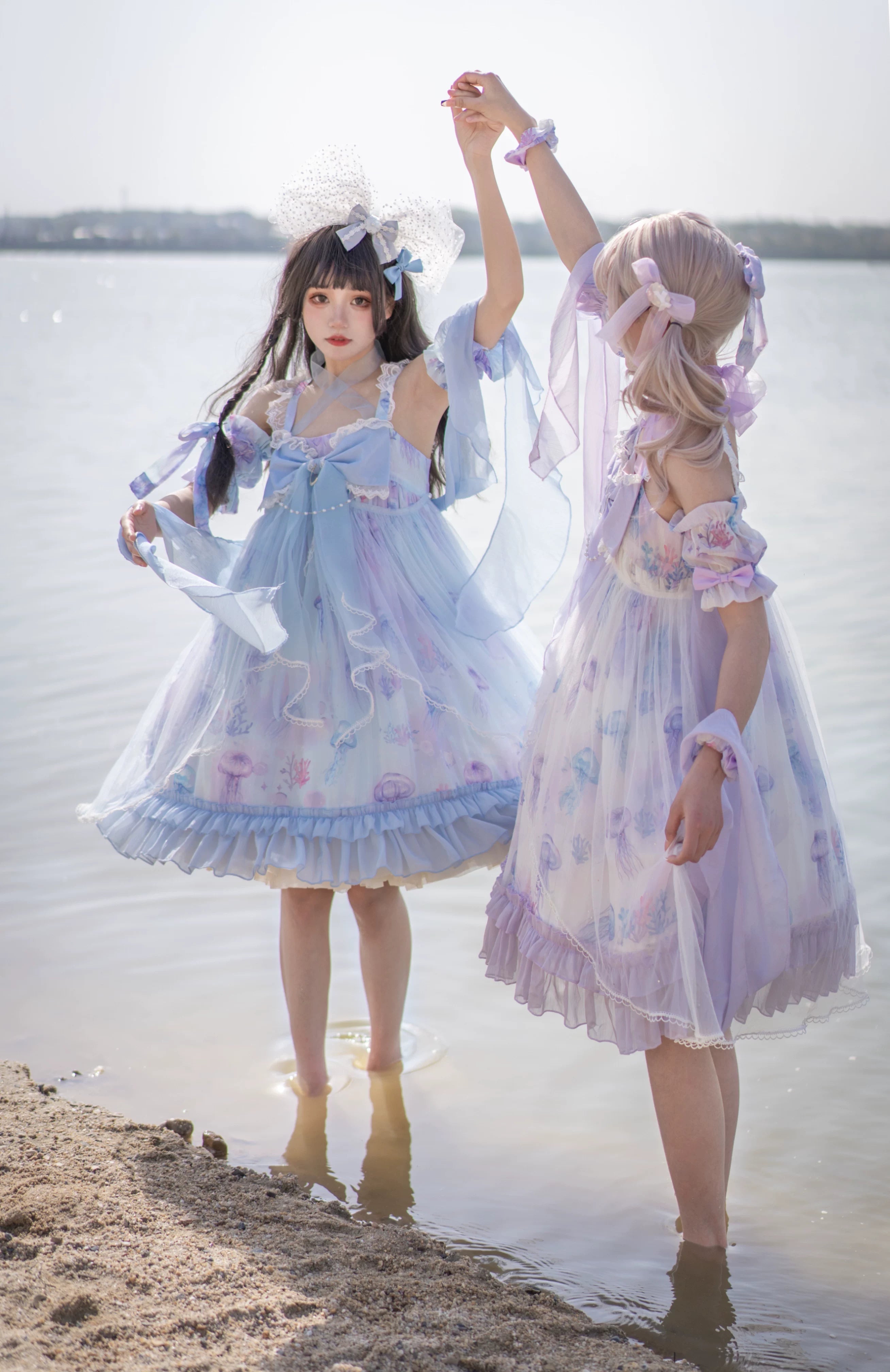 Coral Jellyfish - Sweet Lolita High-waist JSK Dress, Jellyfish & Coral Print 44906:827387
