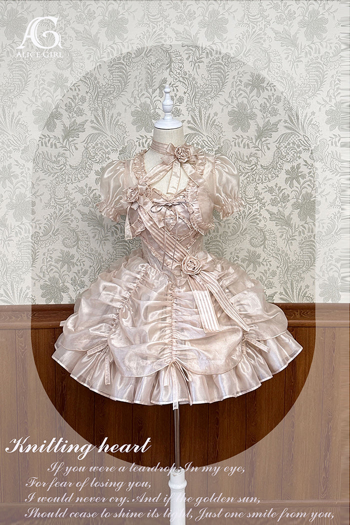 Alice Girl~Knitting Heart~Lolita Jumper Dress Luxury Ballet Full dress XS champagne 